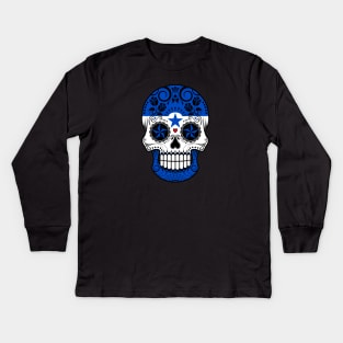 Honduras Flag Sugar Skull with Roses Kids Long Sleeve T-Shirt